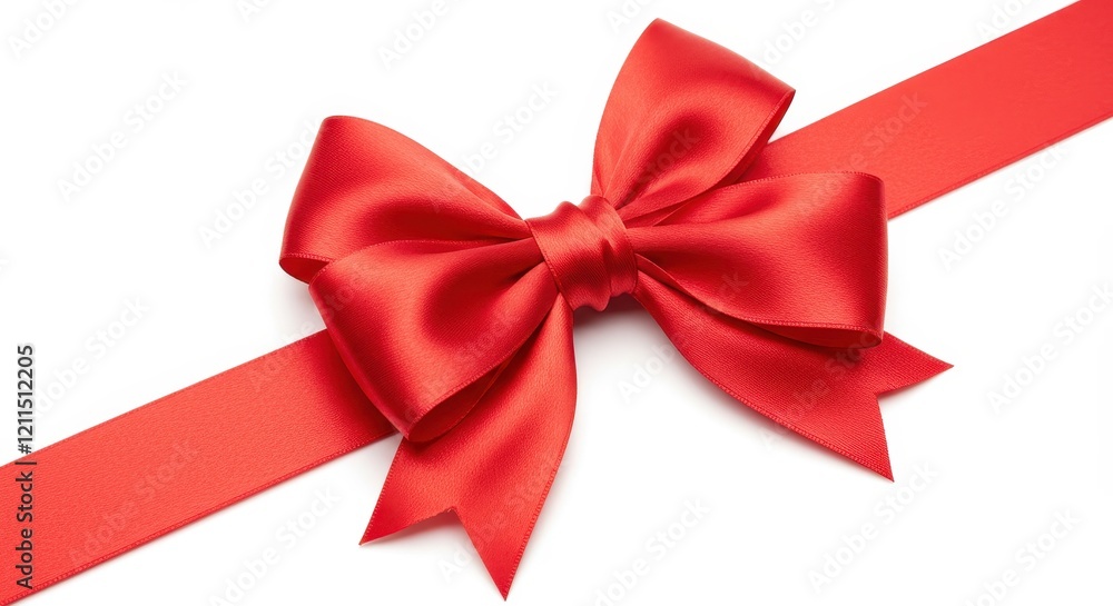 Fototapeta premium A bright red satin bow with intricate folds and a polished texture isolated on a white background