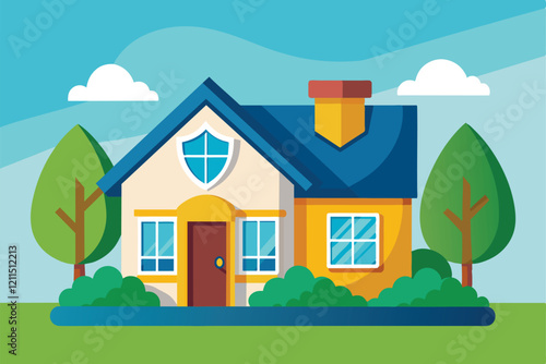 A cheerful house with a blue roof and vibrant garden showcases the importance of home insurance Home insurance