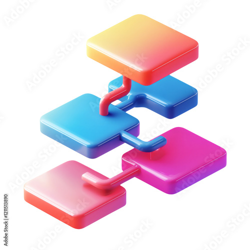 Colorful 3D Flowchart Design on Transparent Background for Concept Use