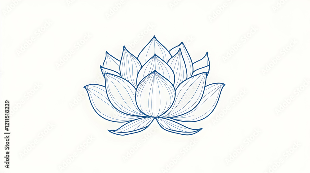 Blue Line Art Lotus Flower, Simple Design, White Background, Peaceful, Wellness Blue Line Art Lotus Flower, Simple Design, White Background, Peaceful, Wellness