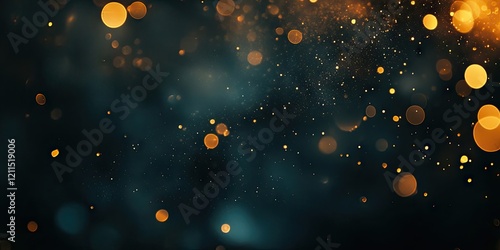 Bokeh effect with golden and orange orbs on a dark teal background creating an abstract texture with blurred depth for rich visual appeal