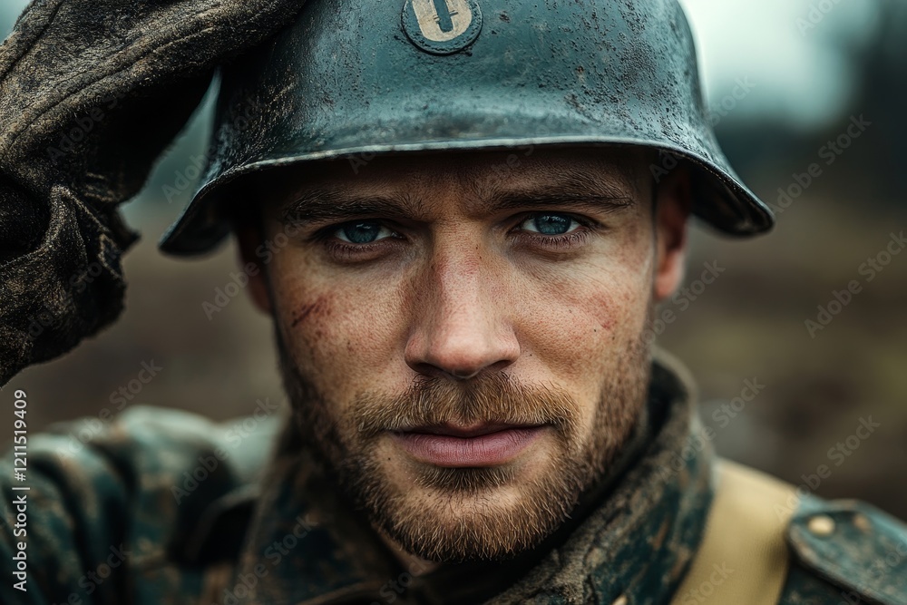 Portrait Of German Soldier Saluting In Front Generative AI Portrait Of German Soldier Saluting In Front Generative AI