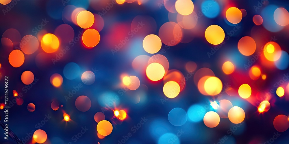 Fototapeta premium Vibrant abstract bokeh background with warm orange and cool blue festive lights scattered across a soft-focus dark backdrop for celebrations