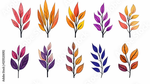 Colorful autumn leaves illustration; design elements for fall projects
