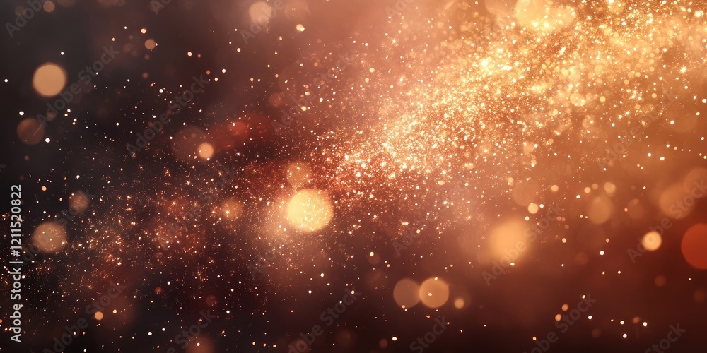 Fototapeta premium Glittering golden bokeh and sparkling particles on a dark background creating an abstract festive backdrop for New Year celebrations with ample copy space