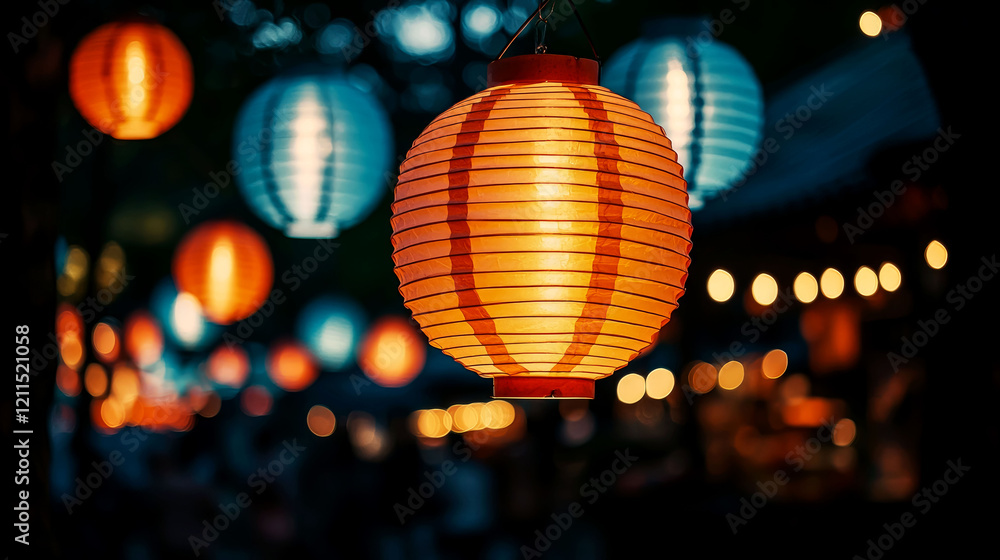 Obraz premium Enchanting Paper Lanterns Illuminate Festive Night Market