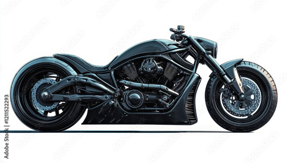 Sleek black custom motorcycle isolated on white. Sleek black custom motorcycle isolated on white.