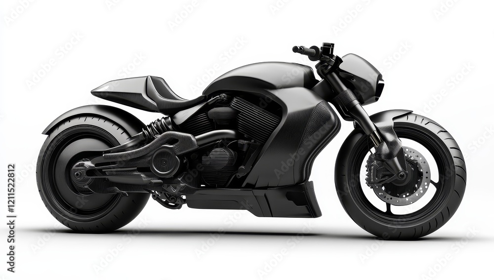 Obraz premium Sleek black motorcycle isolated on white background.
