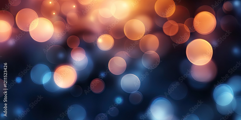 Fototapeta premium Blurred bokeh light background with orange and blue circles on a dark backdrop creating a dreamy abstract texture for visual relaxation