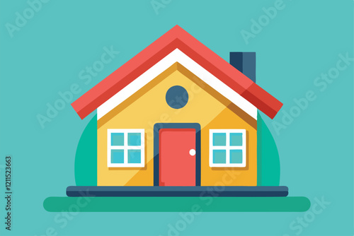 A colorful house icon featuring a red roof and a front door for digital applications House icon . Web home flat icon for apps and websites