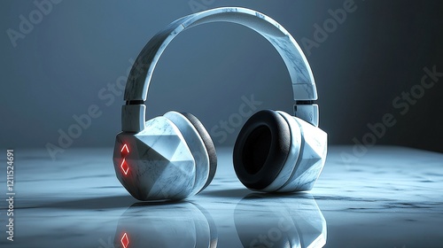 Geometric headphones with creative earcup designs on a reflective surface photo