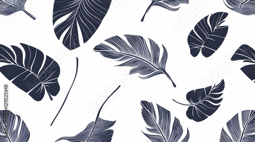 Wallpaper Mural Dark tropical leaves seamless pattern, white background, textile design Torontodigital.ca