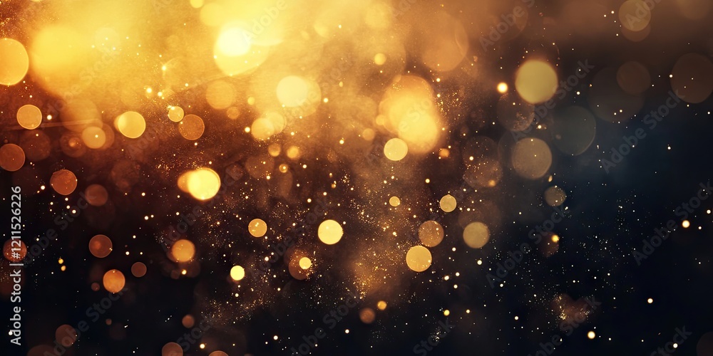 Golden bokeh lights in soft focus with dark background creating a warm and elegant ambiance ideal for festive or celebratory themes Golden bokeh lights in soft focus with dark background creating a warm and elegant ambiance ideal for festive or celebratory themes