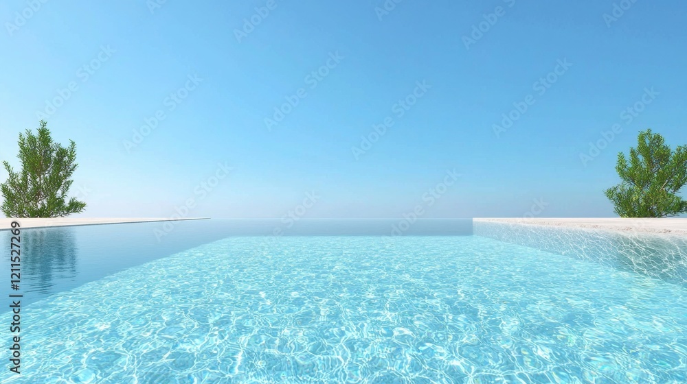 Fototapeta premium Minimalist or Aesthetic Pool Close up of the surface of a minimalist pool with clear water reflecting the sky, showcasing tranquility and serenity.