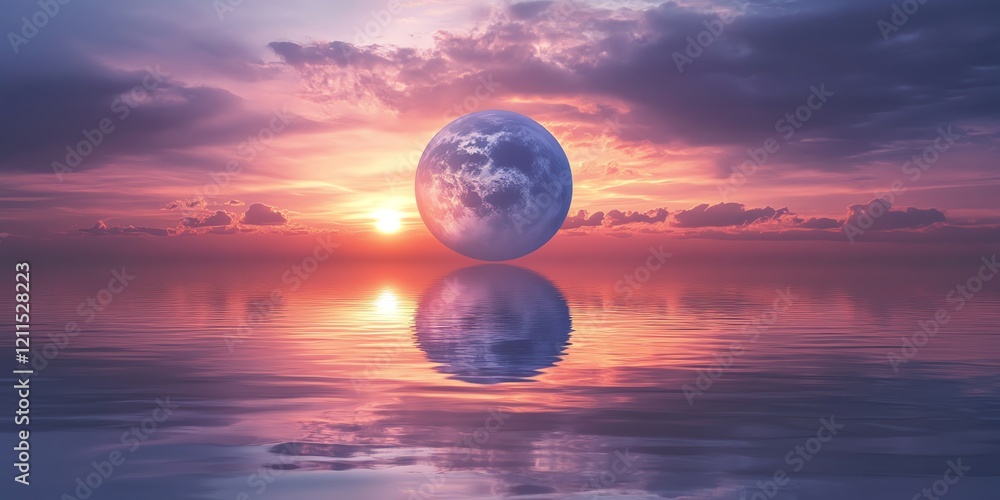 Serene Planetrise: A Dreamlike Sunset Reflection Serene Planetrise: A Dreamlike Sunset Reflection