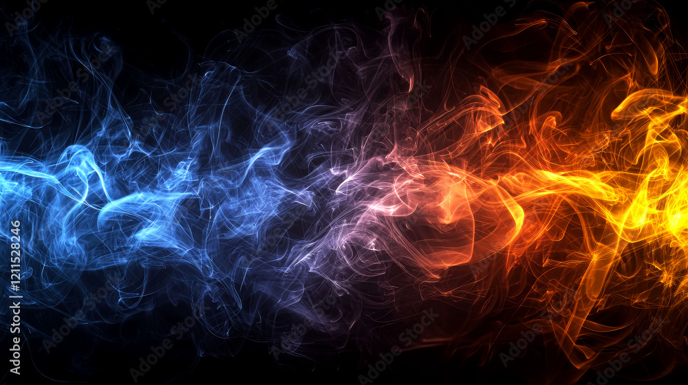 Fototapeta premium Fiery Abstract: Blue and Orange Smoke Swirls, Dynamic Background