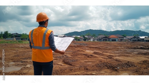 Developer Looking At Land Plot Map Generative AI