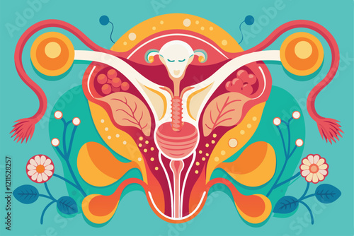 Detailed representation of the human reproductive system with ovaries and uterus showcased artistically Human reproductive system,