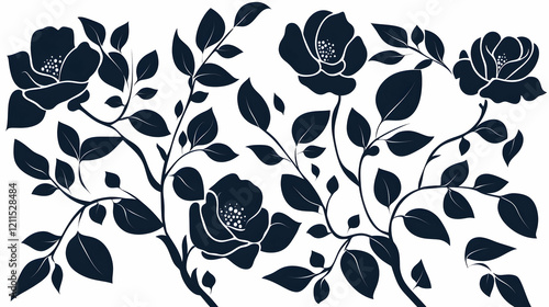 Elegant Camellia floral branch design, perfect for textile prints, home decor, or wedding invitations