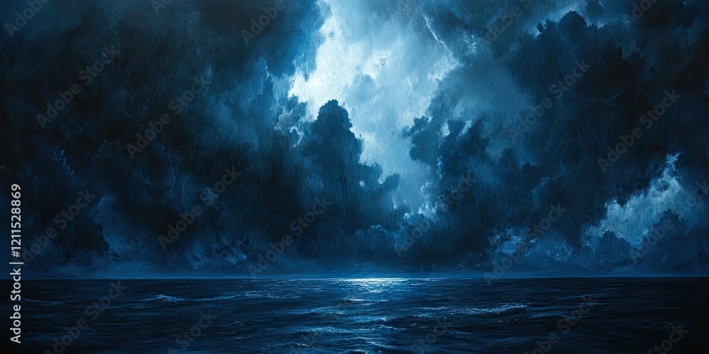 custom made wallpaper toronto digitalDramatic storm clouds dominate the sky in deep black and blue hues while ominous waves ripple on the dark ocean beneath a brooding atmosphere.