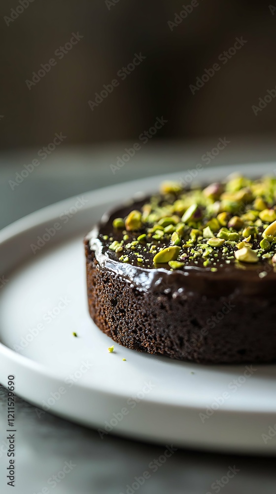 Delicious indulgence fragrant a slice of chocolate pistachio cake, vertical Delicious indulgence fragrant a slice of chocolate pistachio cake, vertical