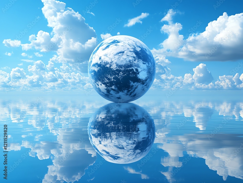 Serene Blue Planet: A Peaceful Reflection in a Calm Ocean Sky Serene Blue Planet: A Peaceful Reflection in a Calm Ocean Sky