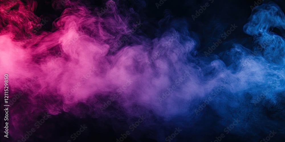 Fototapeta premium Vibrant blue and pink steam swirling against a dark background with ample negative space for text or design elements on the right side