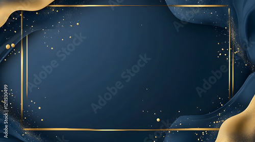 Elegant gold frame on navy blue fabric background; ideal for luxury invitations or website banners