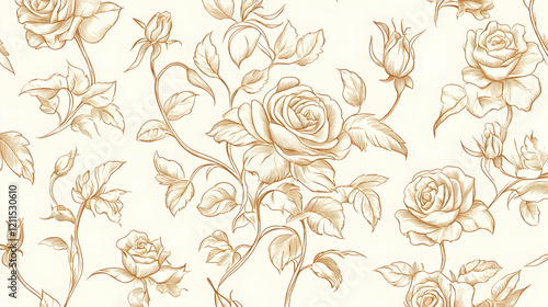 Fototapeta Naklejka Na Ścianę i Meble -  Elegant gold roses seamless pattern; floral design for fabric, wallpaper, or packaging