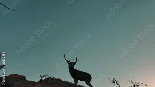 VSilueta de un venado bura en el desierto, cielo despejado photo