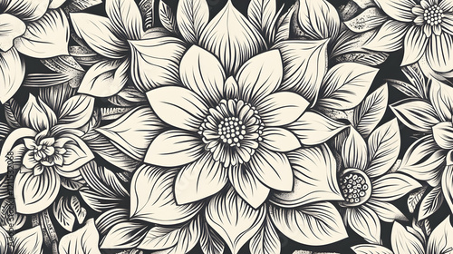 Elegant monochrome floral seamless pattern, botanical illustration for fabric print