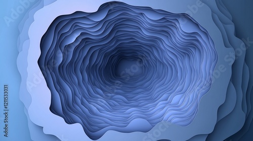 Abstract blue layered paper cut art.