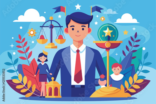 Characters representing different ideologies stand together, showcasing their distinct beliefs in a colorful setting Ideological difference Customizable Flat Illustration