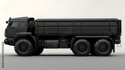 Black military truck studio shot, transport photo