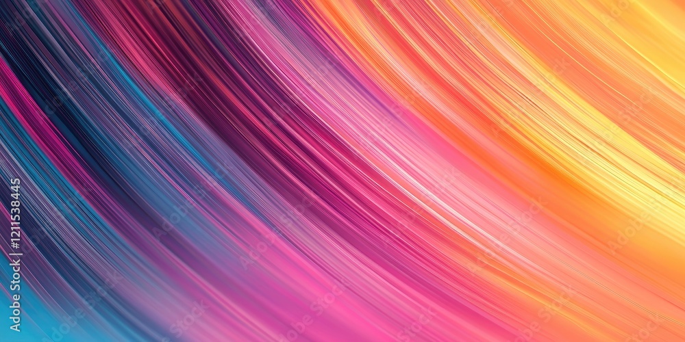 Fototapeta premium Vibrant abstract gradient background with motion blur featuring smooth colorful lines in pink, blue, orange, and yellow blending together prominently.