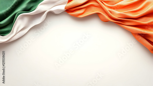 Ireland flag draped, white background, copy space, national pride