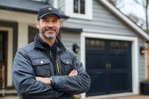 Garage Door Installation And Repair At Home. Contractor Man Generative AI