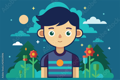 A customizable flat illustration featuring a cheerful imaginary friend surrounded by nature elements Imaginary friend Customizable Flat Illustration