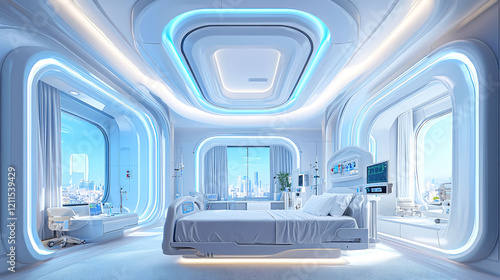 Futuristic Hospital Room Interior Design: Modern Healthcare Architecture and Technology photo