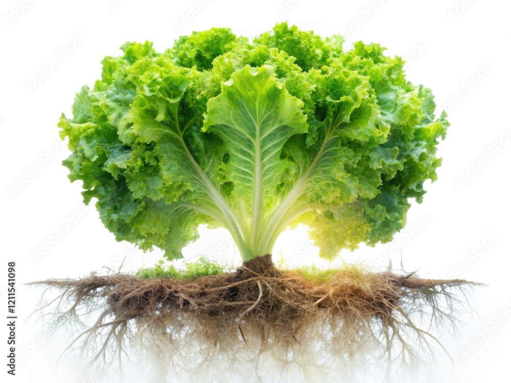 Fototapeta premium Surreal lettuce roots intertwine, a double exposure dream of leafy greens.