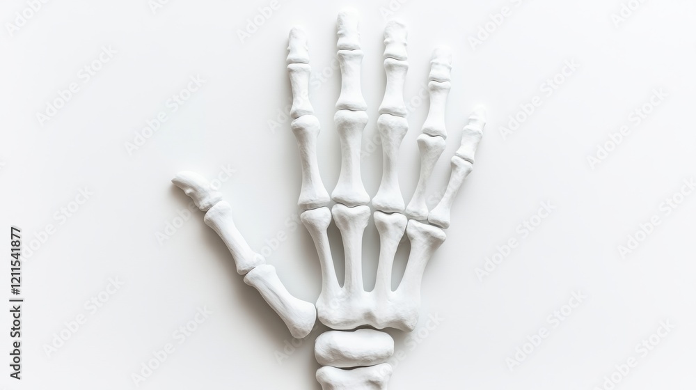 Skeletal hand model clinical study medical facility white background close-up anatomy exploration Skeletal hand model clinical study medical facility white background close-up anatomy exploration