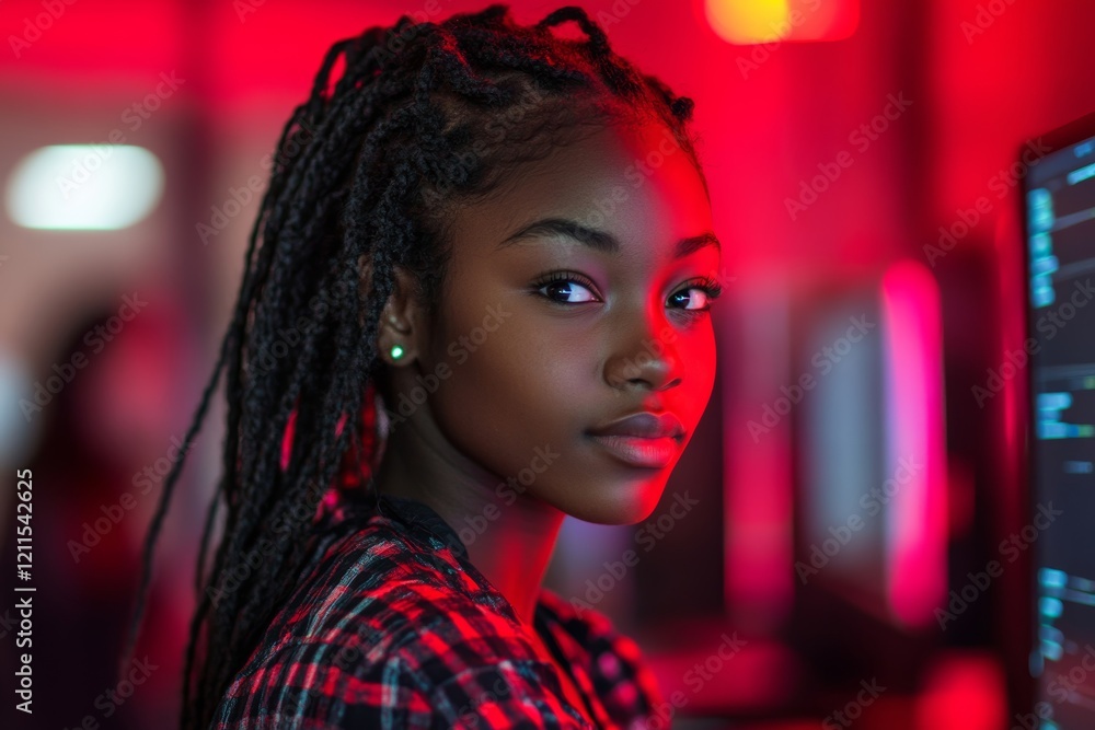 African American Woman Programmer. Girl Coding Generative AI African American Woman Programmer. Girl Coding Generative AI
