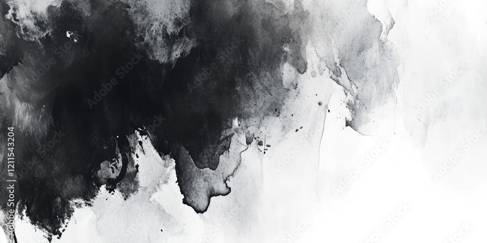 Fototapeta premium Monochrome black and white watercolor gradient background with soft textures flowing from the top left to bottom right for a smooth artistic effect