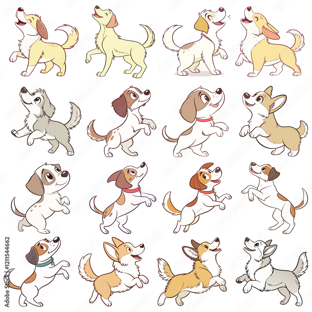 Fototapeta Cute dogs vector illustration set. 