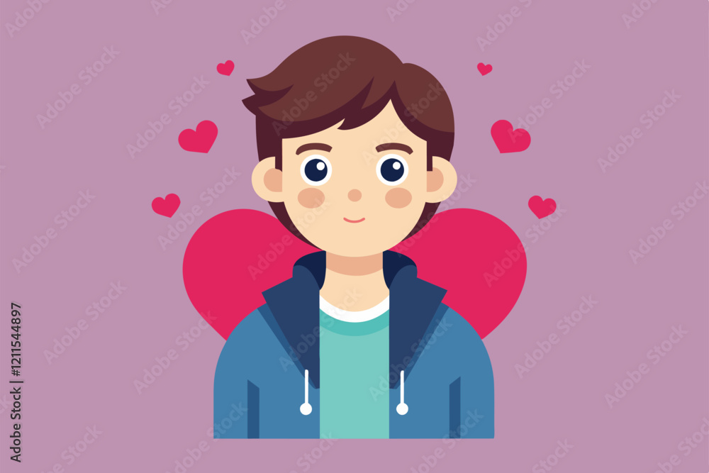 A cheerful young individual is portrayed with hearts, expressing love and affection in a soft pastel environment In love Customizable Semi Flat Illustration A cheerful young individual is portrayed with hearts, expressing love and affection in a soft pastel environment In love Customizable Semi Flat Illustration