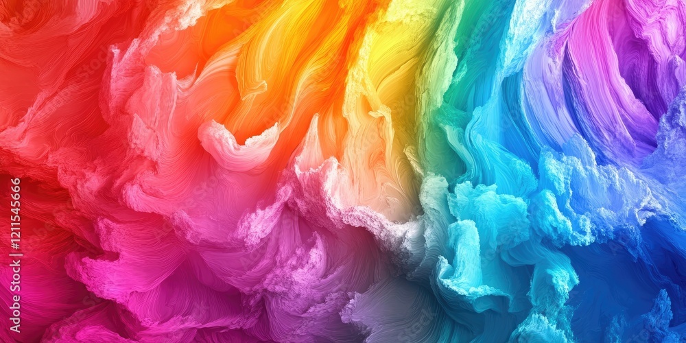 Fototapeta premium Colorful swirling abstract backdrop featuring vibrant reds, oranges, yellows, greens, blues, and purples flowing harmoniously across the image.