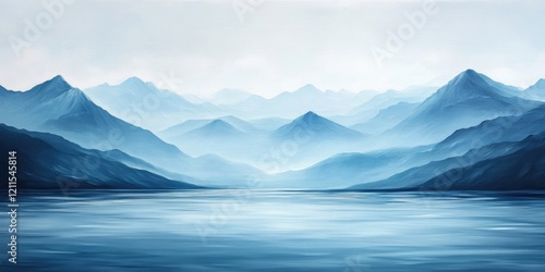 Wallpaper Mural Serene blue seascape with hazy mountains in the background featuring layers of soft blue tones and calm reflective water in the foreground Torontodigital.ca