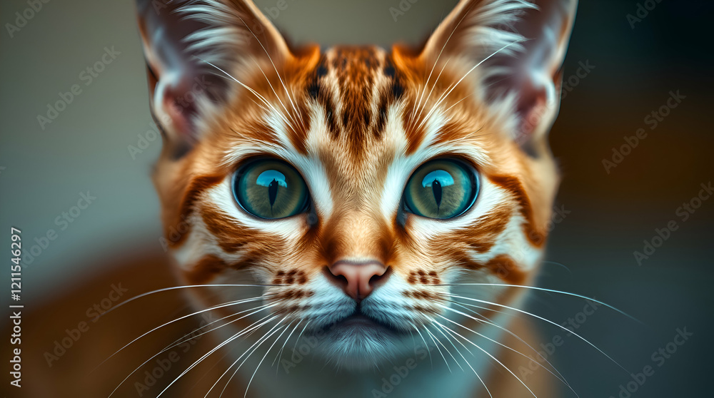 A cat portrait with large eyes expressing anger, an angry,  dangerous cat.