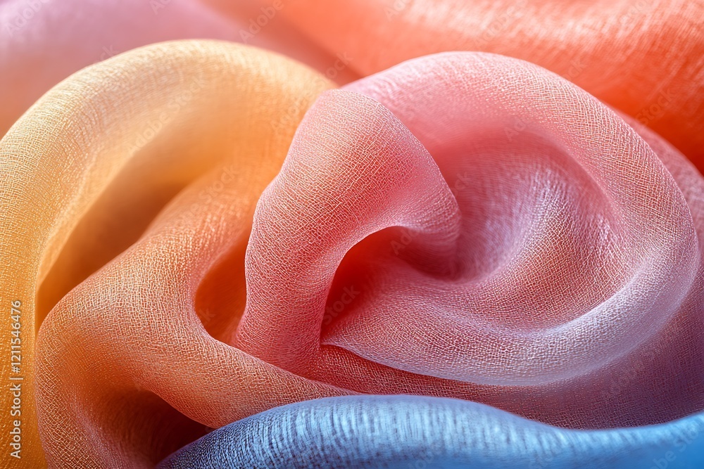 Abstract Swirls of Pastel Colored Sheer Fabric Abstract Swirls of Pastel Colored Sheer Fabric