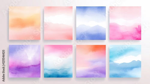 Eight colorful watercolor abstract backgrounds.